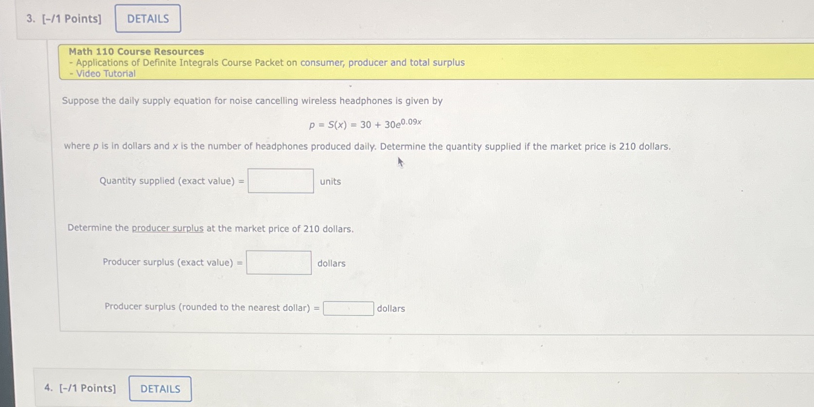  3. [-/1 Points] DETAILS Math 110 Course Resources - Applications of