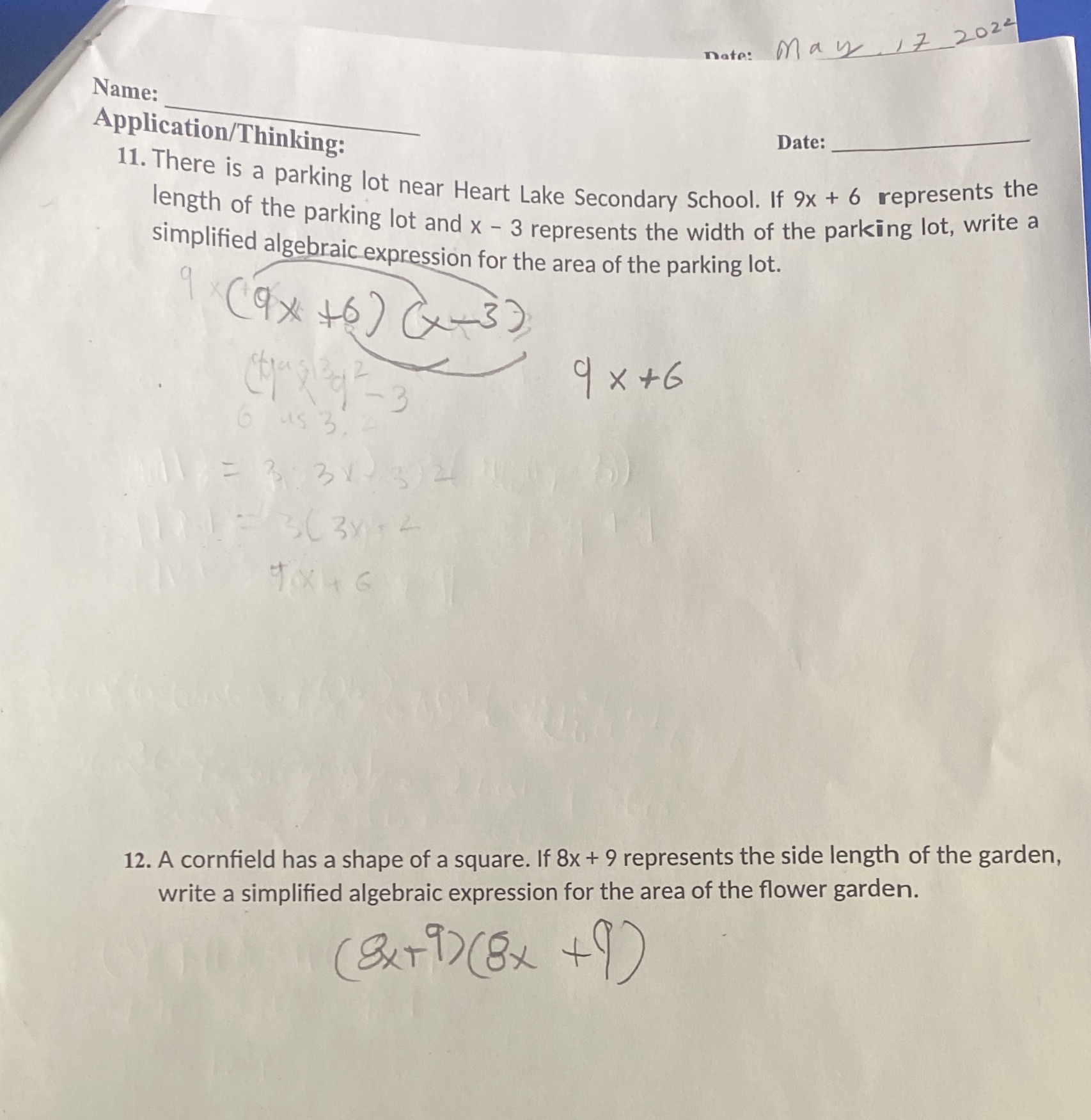 may 1 7 2024 note: Name: Application/Thinking: Date: 11. There is