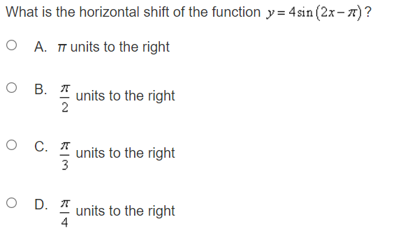 =secx O F. f(x) = cotxWhat is the horizontal shift of the