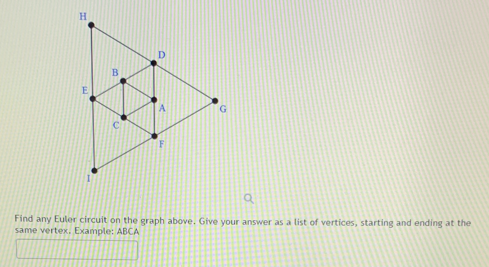 Find any Euler circuit on the graph below. Give your answer as