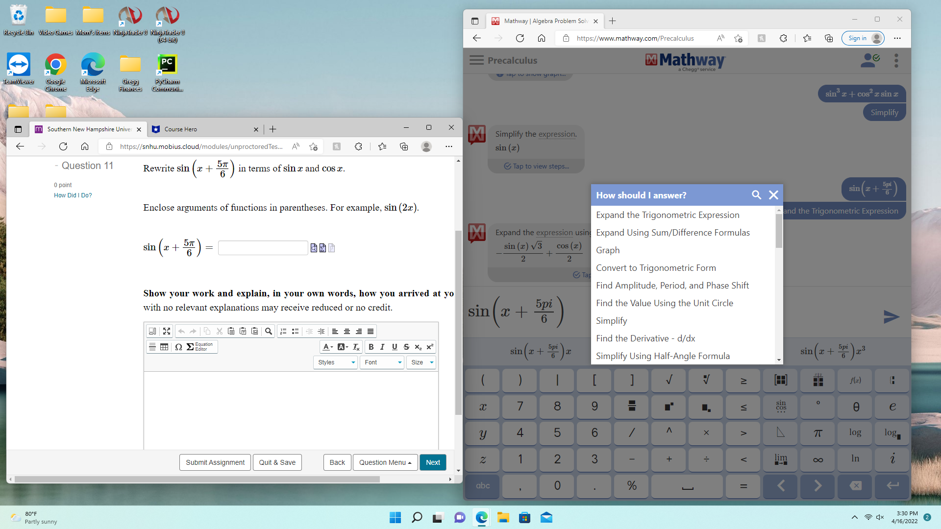  Mathway | Algebra Problem Solv x + X Recycle Bin Video