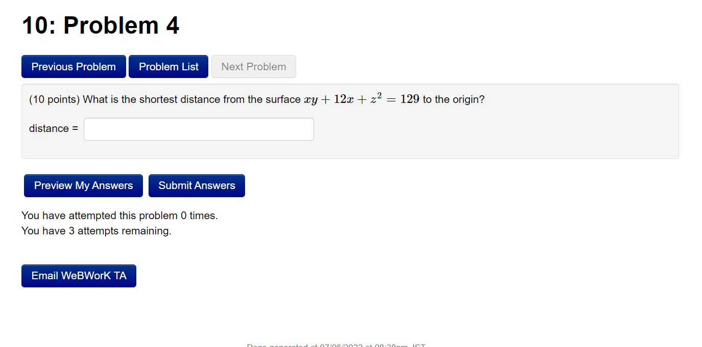  10: Problem 4 Previous Problem Problem List Next Problem (10 points)