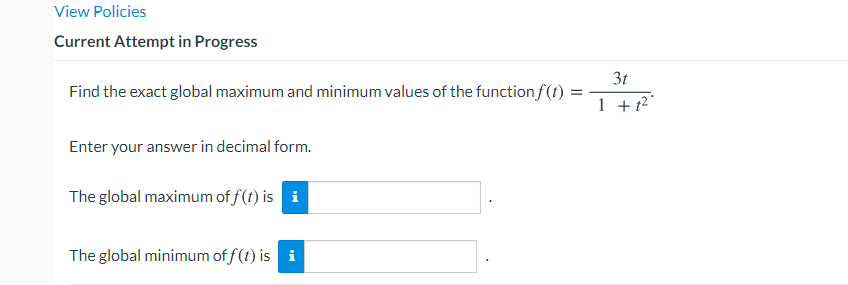 the x-values of the global maximum and global minimum on the domain