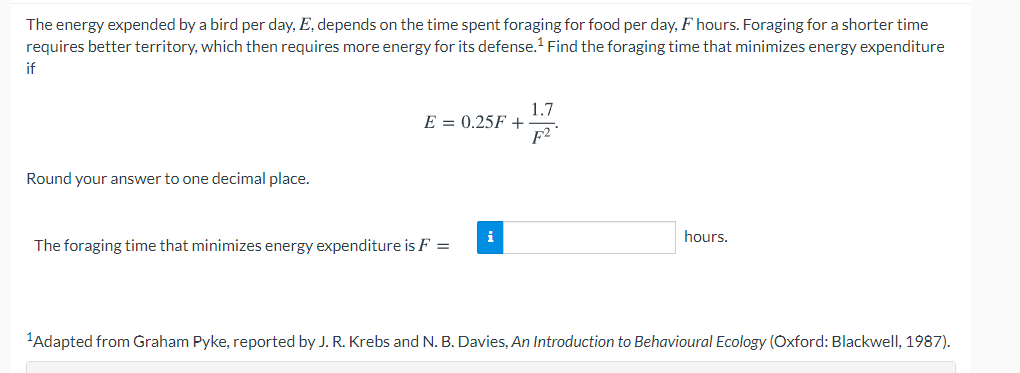 bird per day, E, depends on the time spent foraging for food