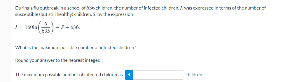 the number of infected children, I, was expressed in terms of the