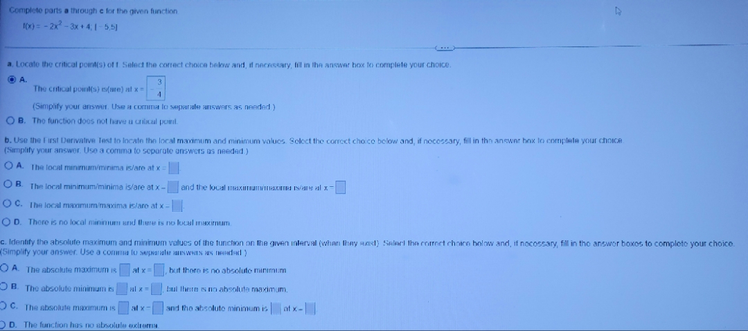 help please Complete parts a through c for the given function ((x)=