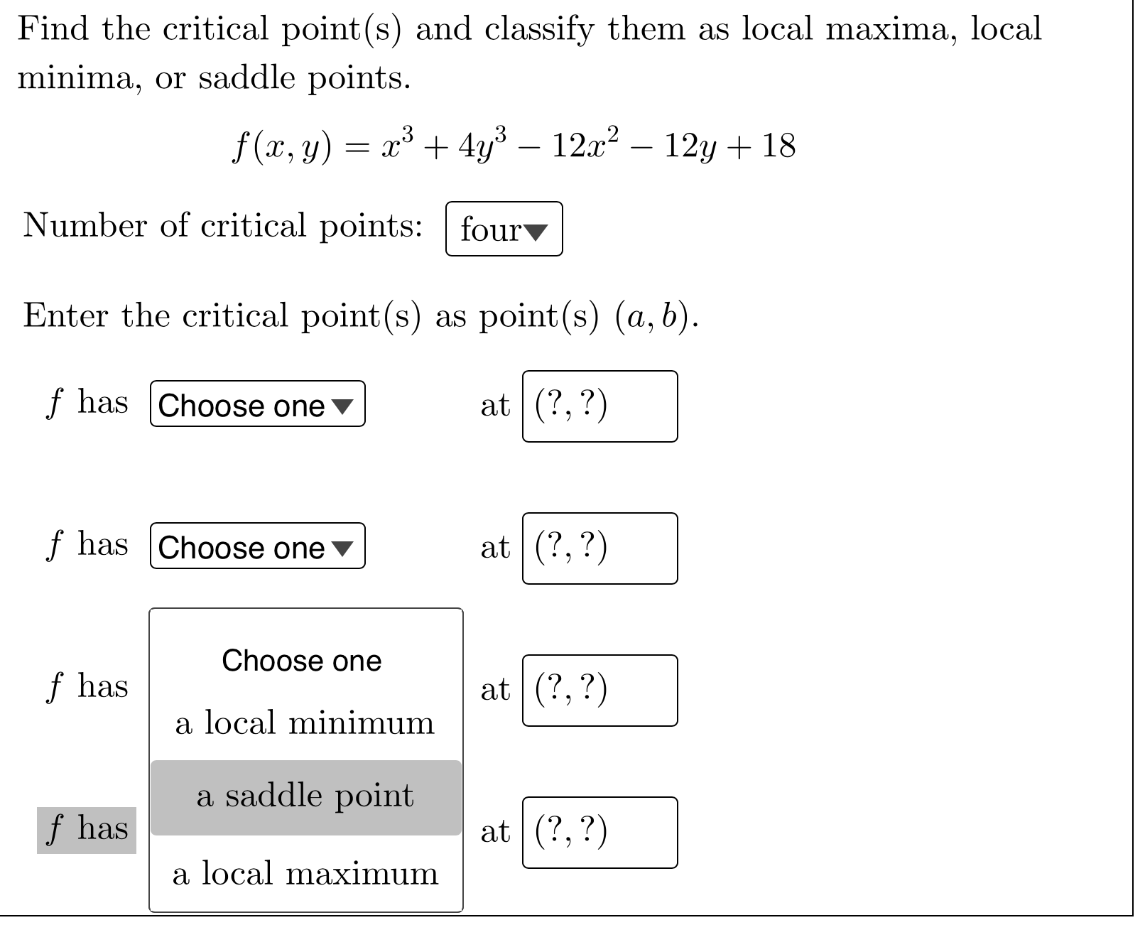 b). - at m Choose one a local minimum a local maximum