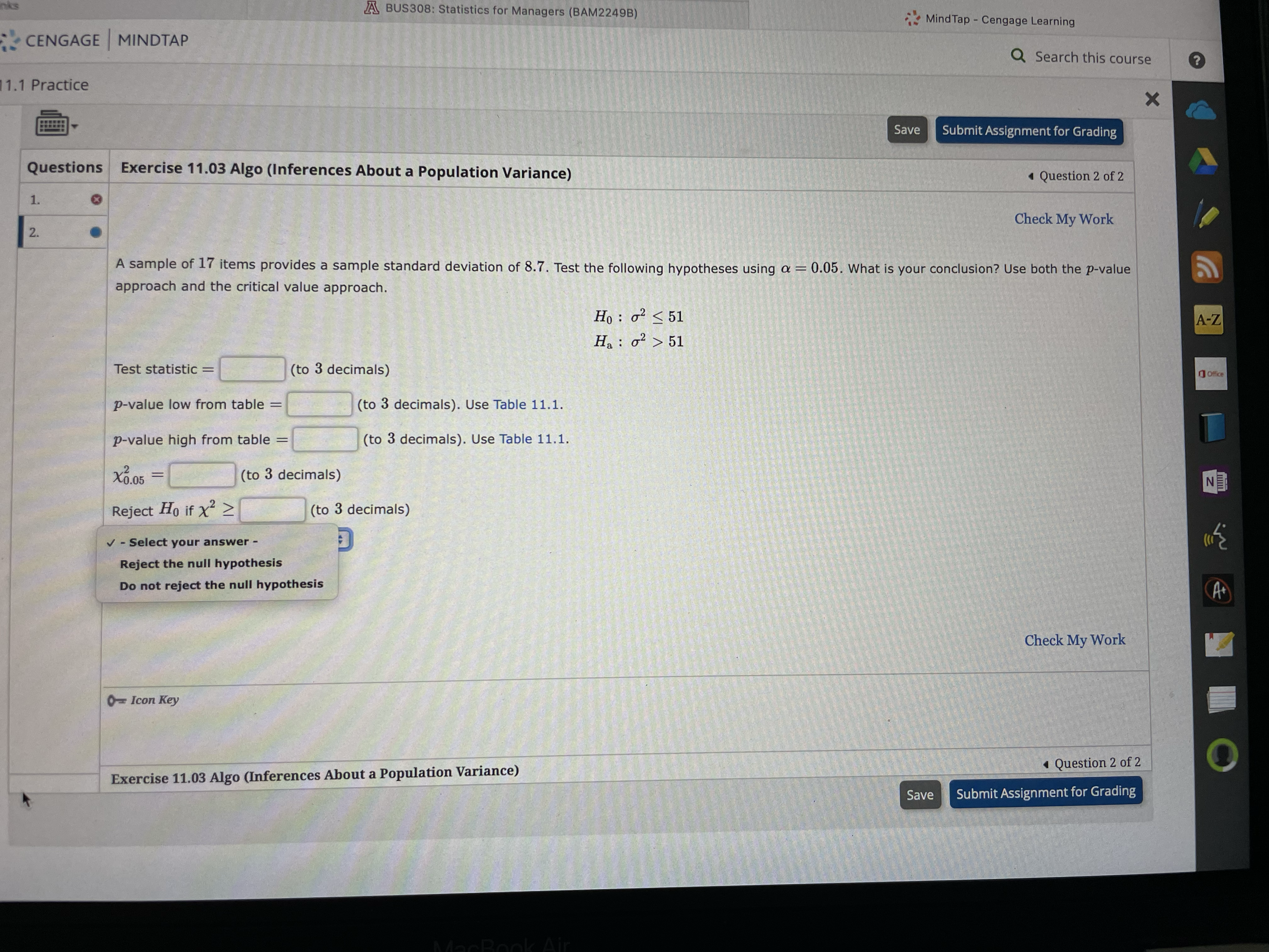 A BUS308: Statistics for Managers (BAM2249B) MindTap - Cengage Learning CENGAGE
