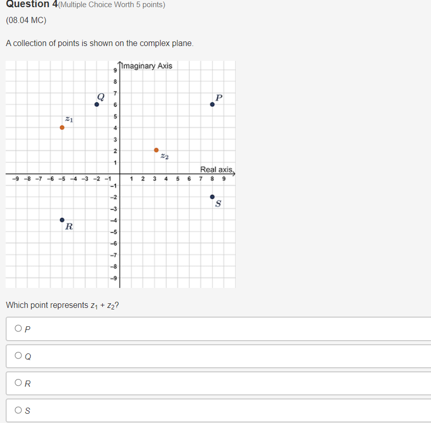 of points is shown on the complex plane. maginaty Axis Real axi