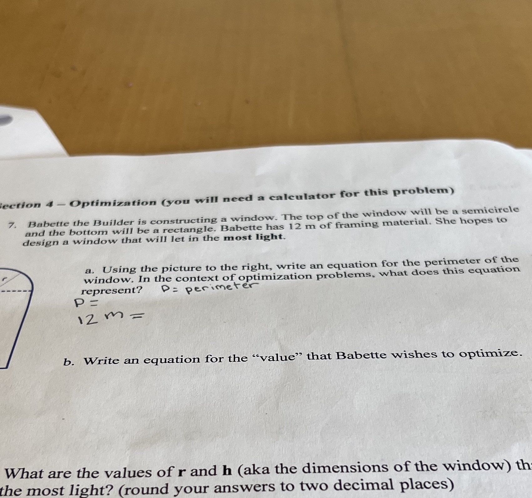  ection 4 - Optimization (you will need a calculator for this