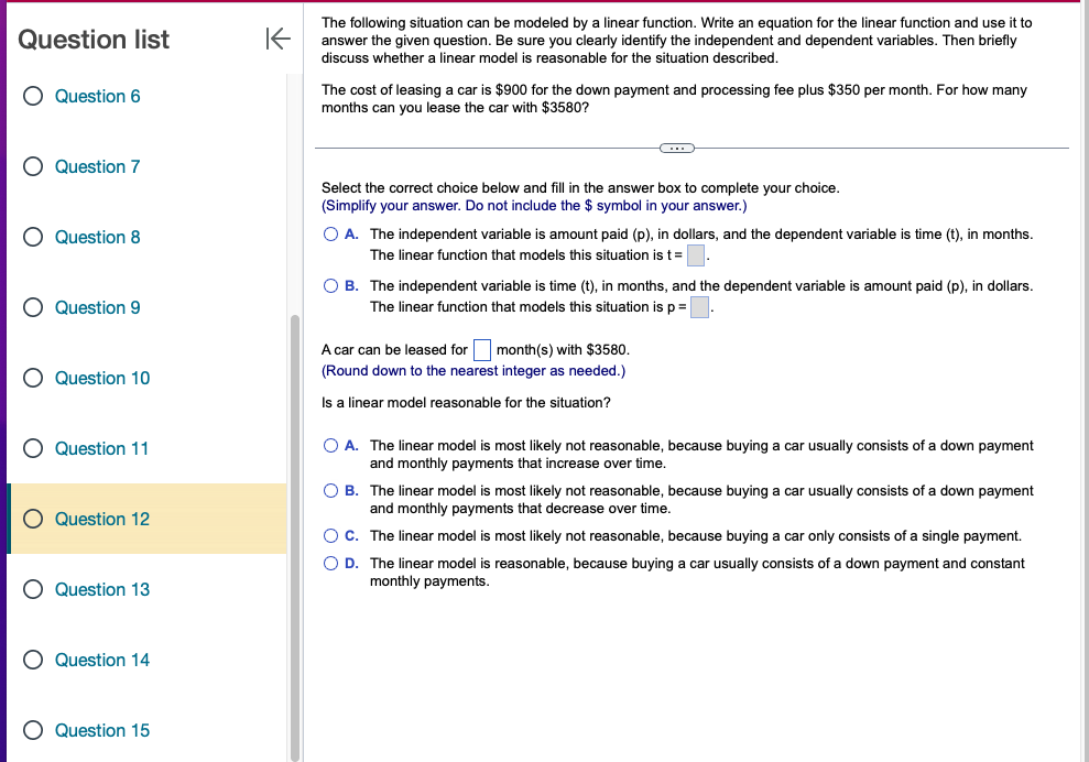 an equation for the linear function and use it to Question list