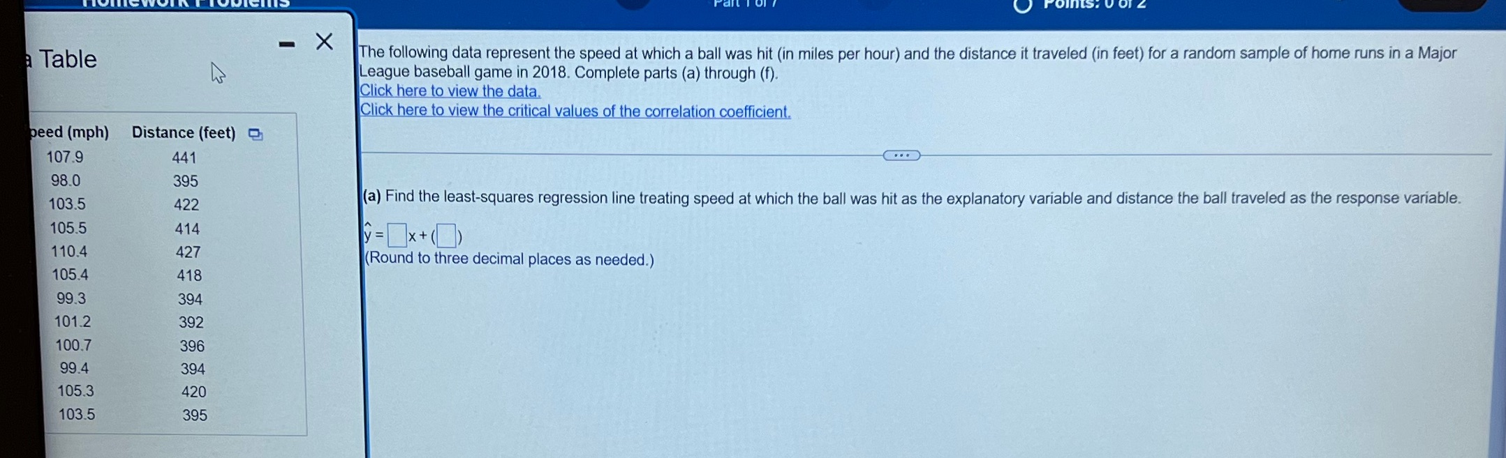 - X Table The following data represent the speed at which