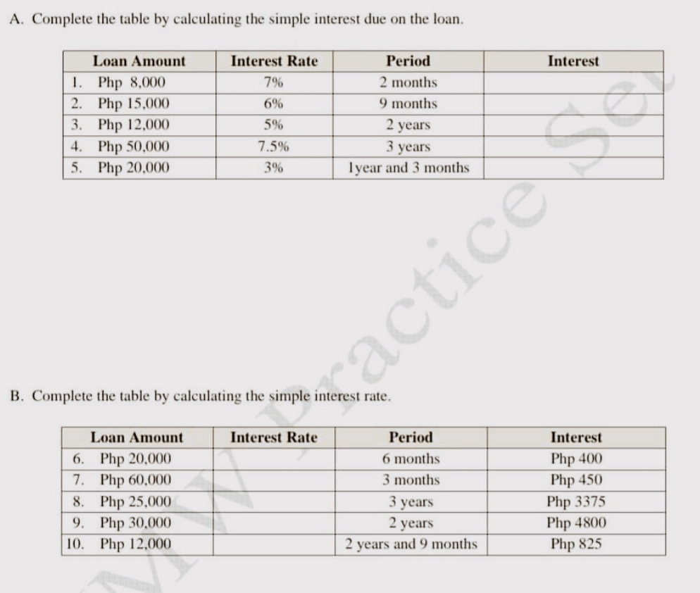 Please Help A. Complete the table by calculating the simple interest due