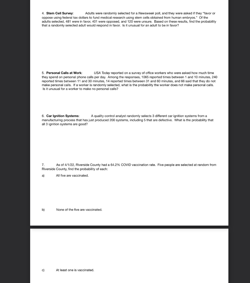 Problems 4, 5, 6, and 7A, B and C 4. Stem Cell
