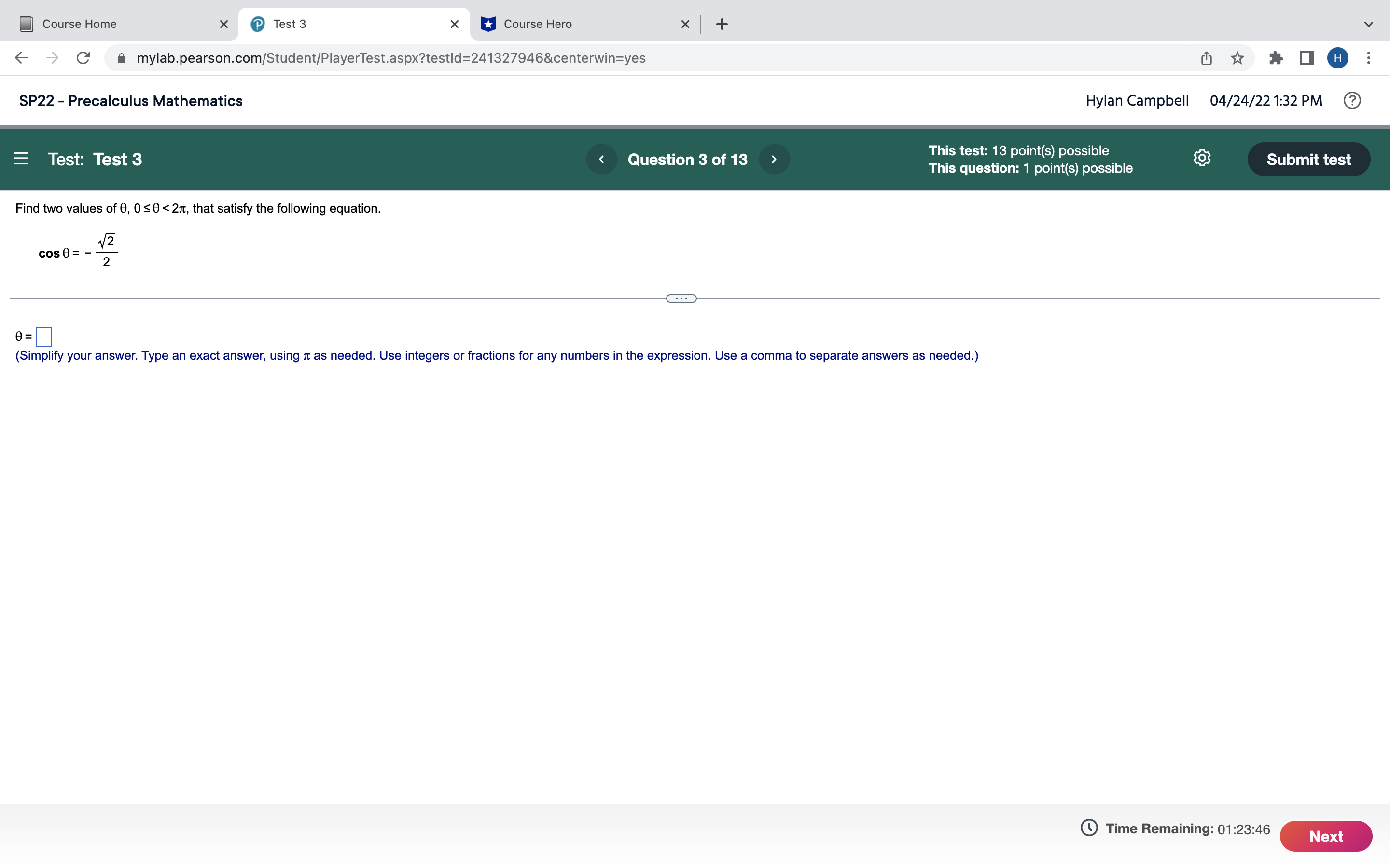 I need help Course Home X P Test 3 X Course Hero