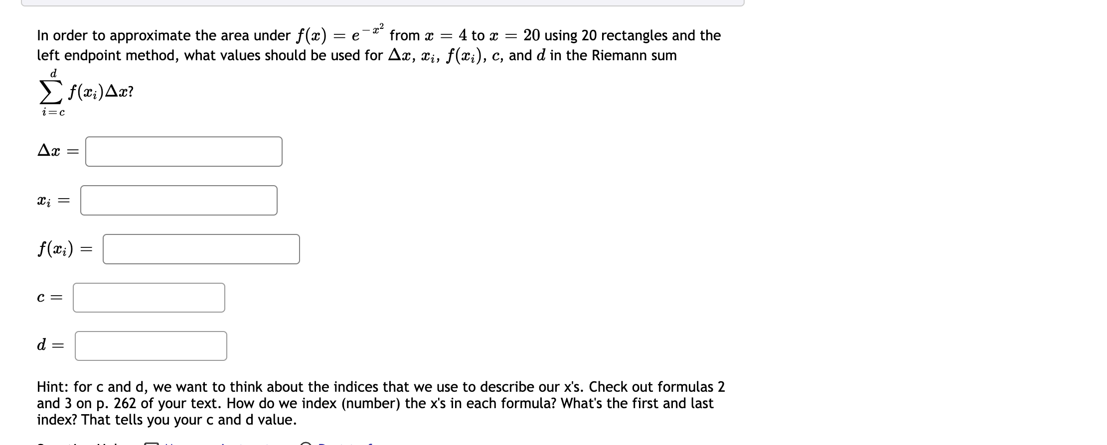 Ax, 931-, f(m,-), c, and d in the Riemann sum 1 Z