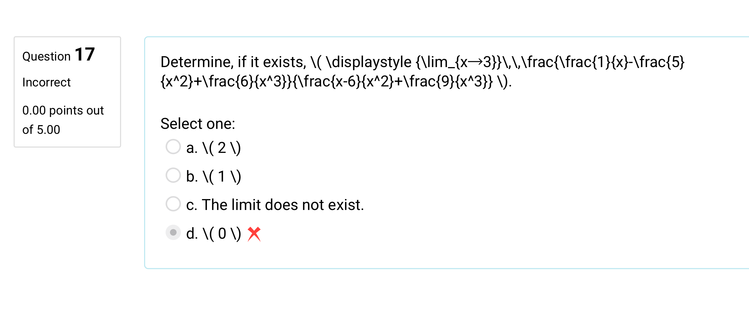  Question 17 Determine, if it exists, \\( \\displaystyle (\\lim_(x->3}} \\, \\,