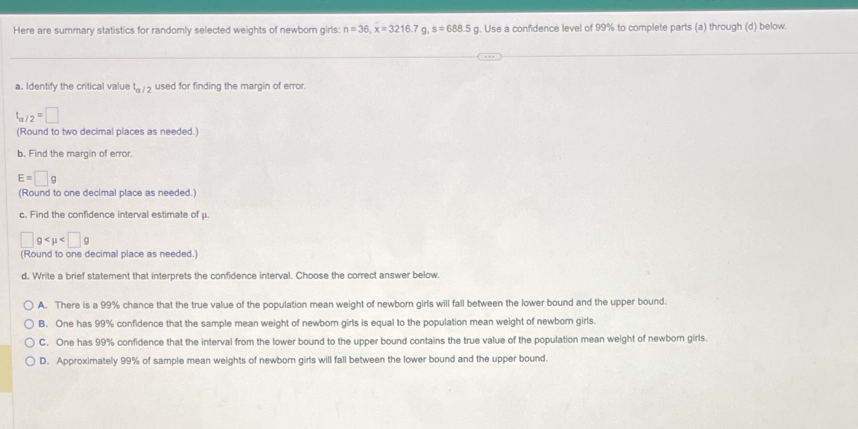thank you #17 Here are summary statistics for randomly selected weights of