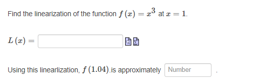 x = 1. LO) = Using this linearlization, f (1.04). is approximately