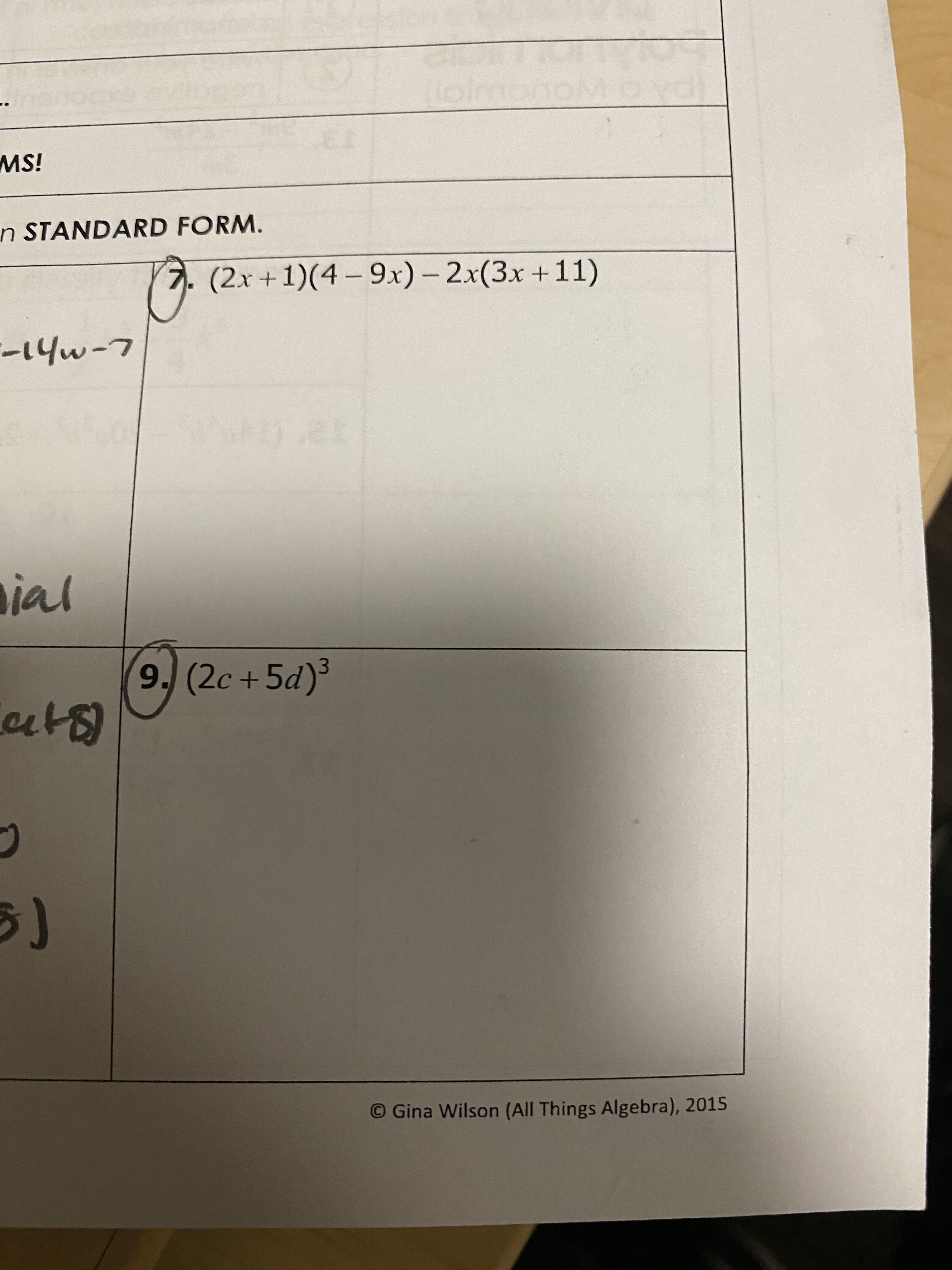 14w-7 ial 9. (2c +5d)3 Gina Wilson (All Things Algebra), 2015