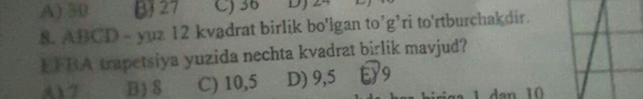 mathematics A) 30 81 27 C) 36 8. ABCD - yuz 12