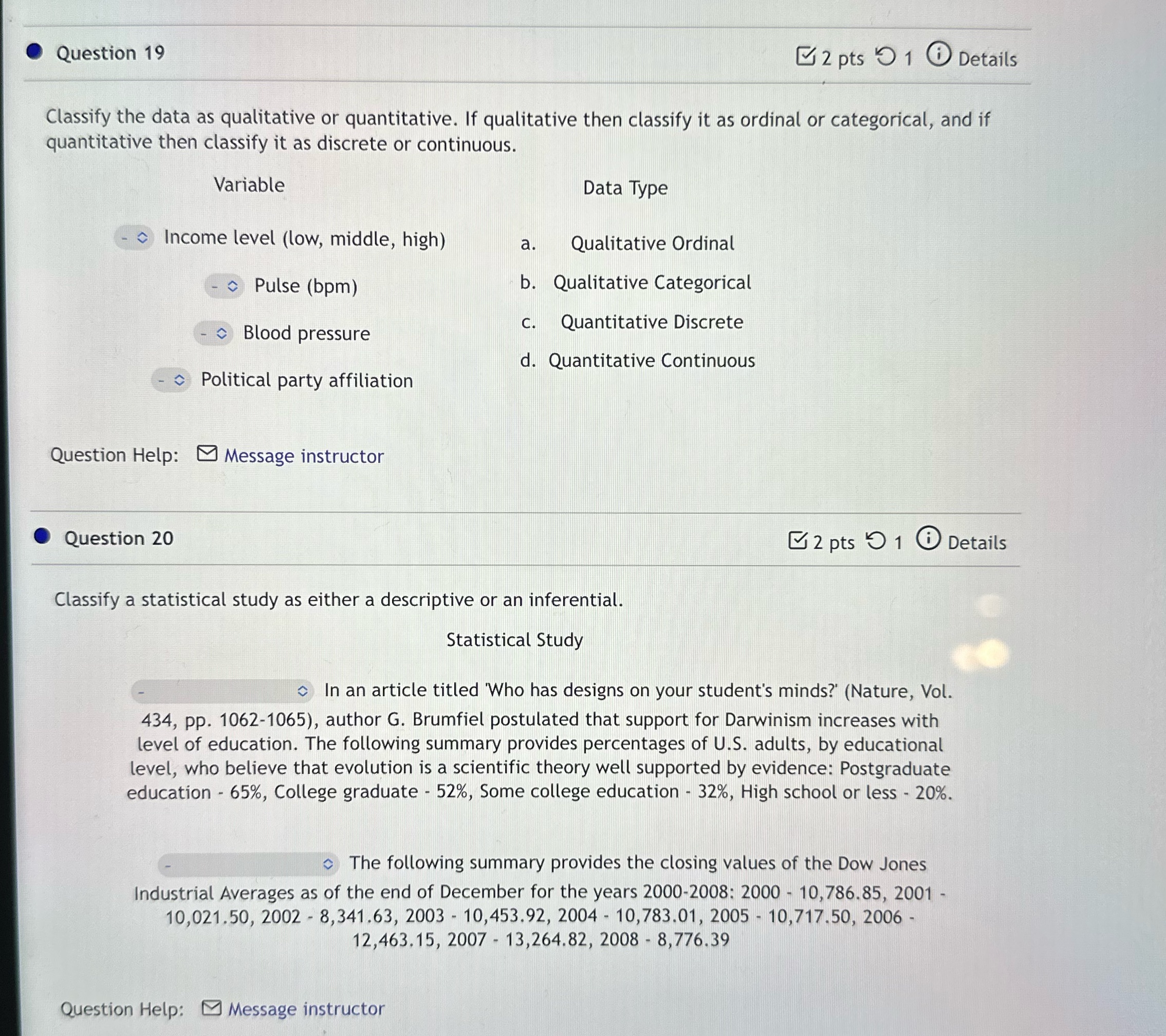 0 Question 19 E42 pts '0 1 G Details Classify the