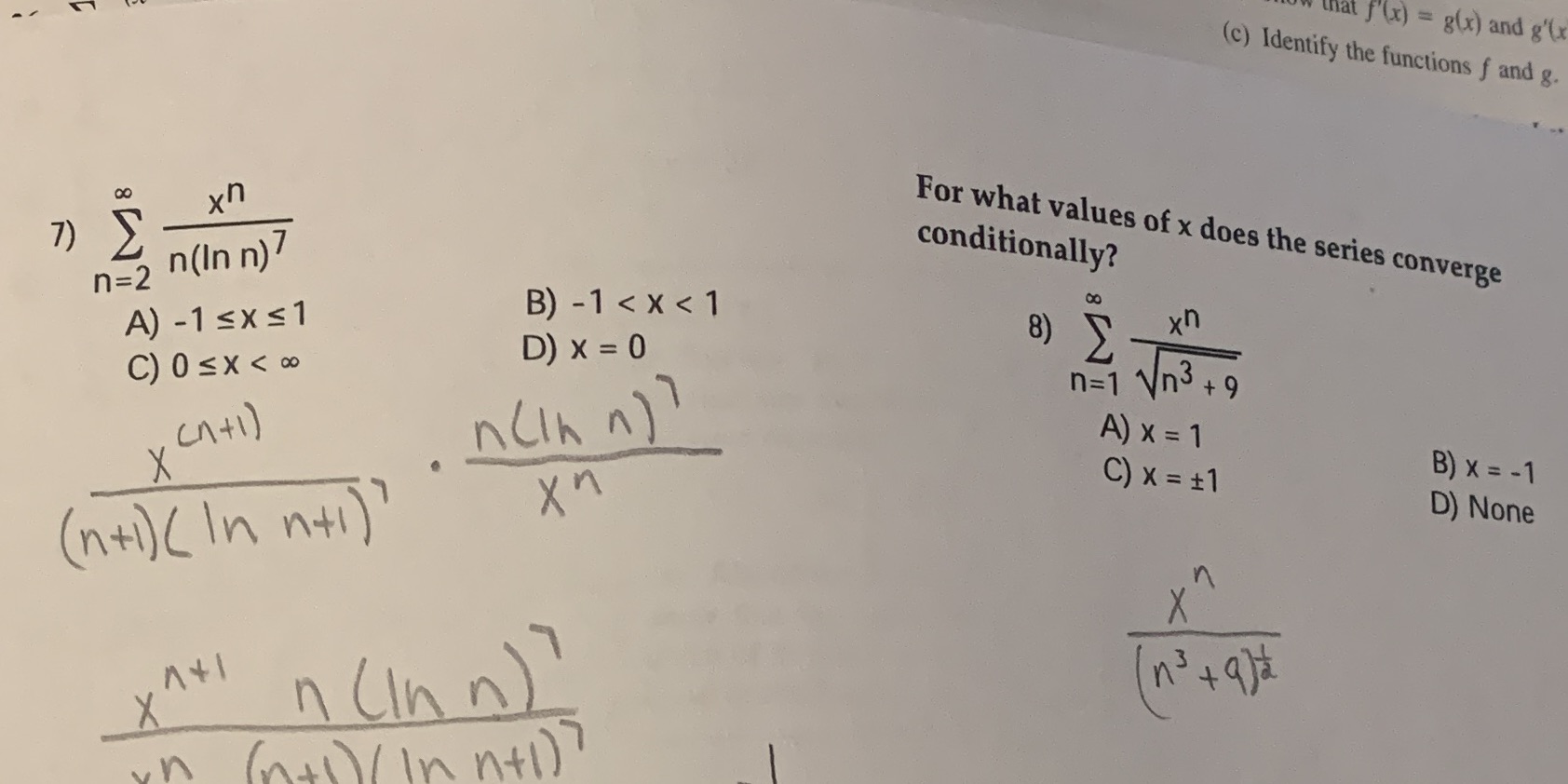 7 and 8 please. Explain that f'(x) = g(x) and g'(x (c)