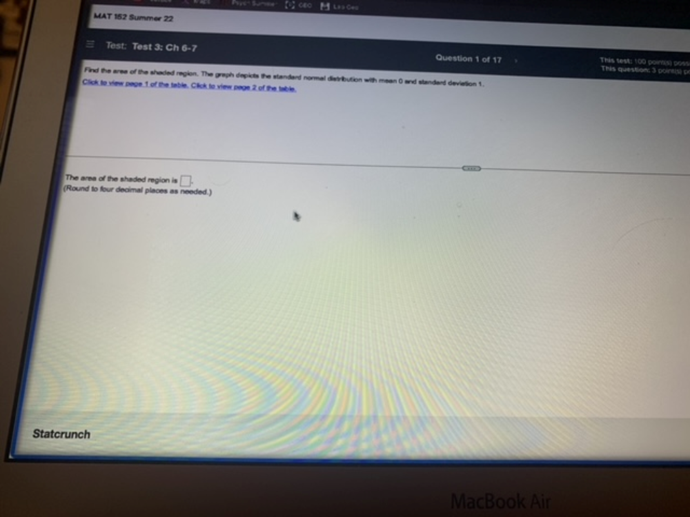 MAT 162 Summer 22 Test: Test 3: Ch 6-7 Question 1