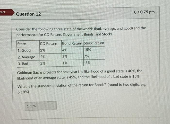  ect Question 12 0 / 0.75 pts Consider the following three