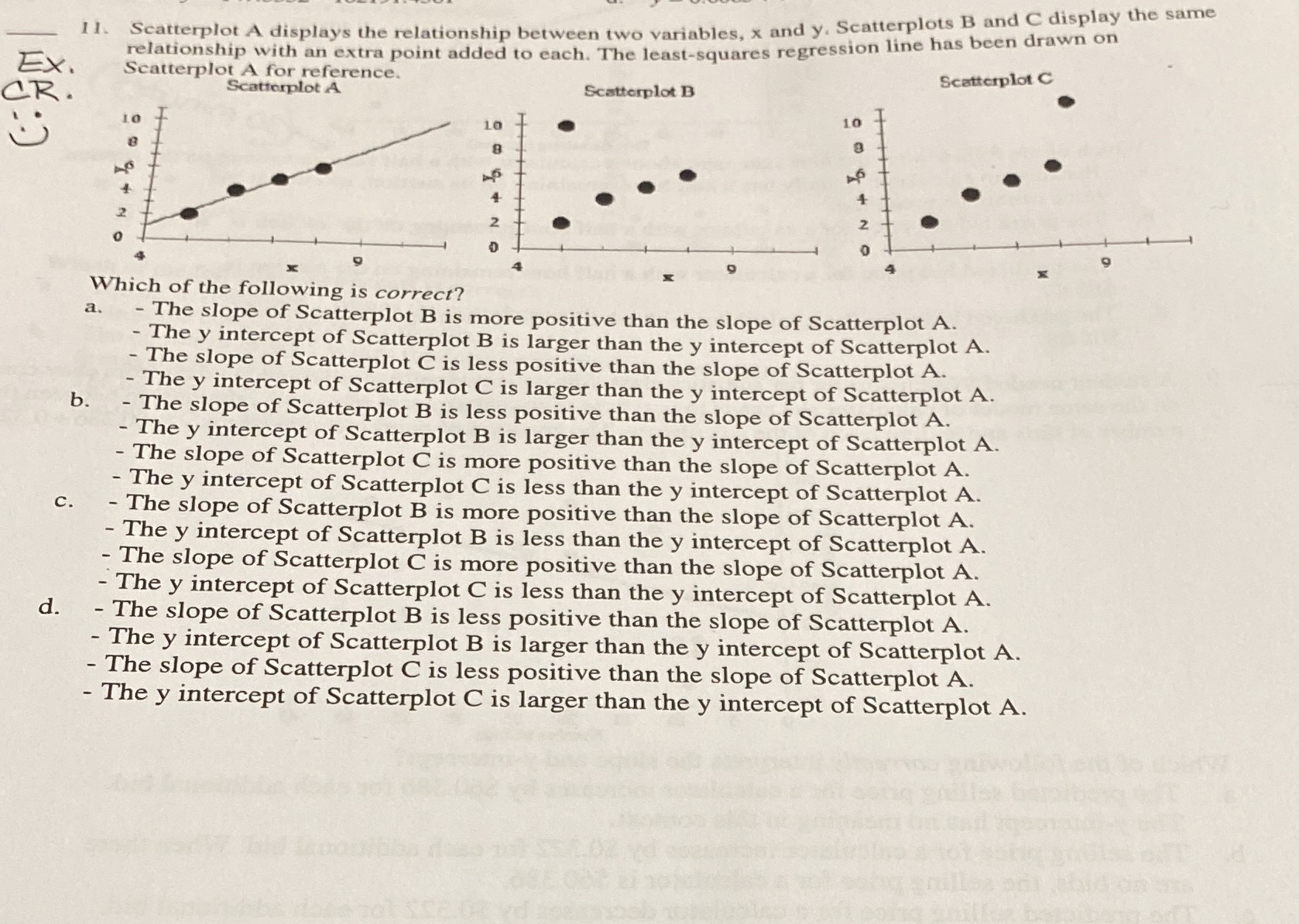  1 1. Scatterplot A displays the relationship between two variables, x