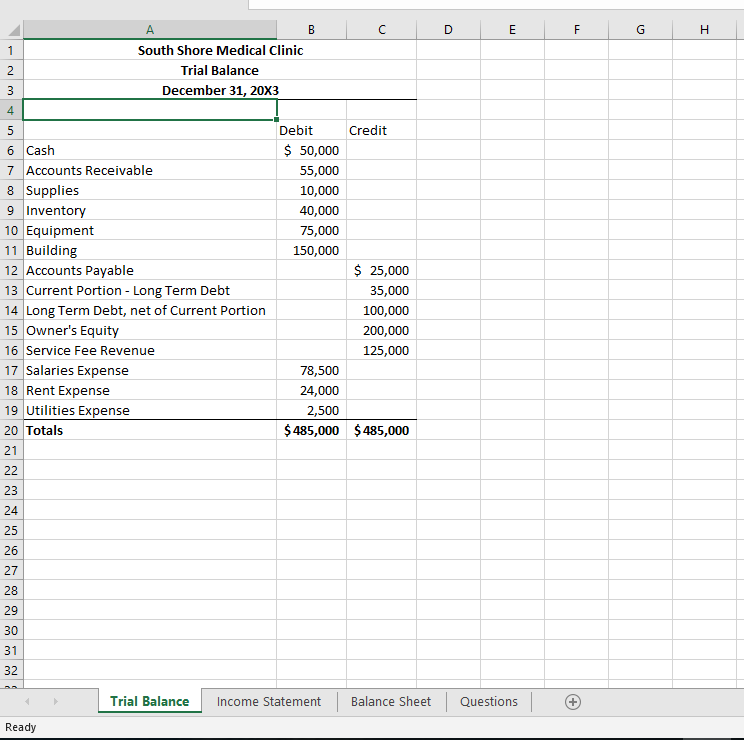 Financial Statement ProjectIn the template below, you are given a trial balance