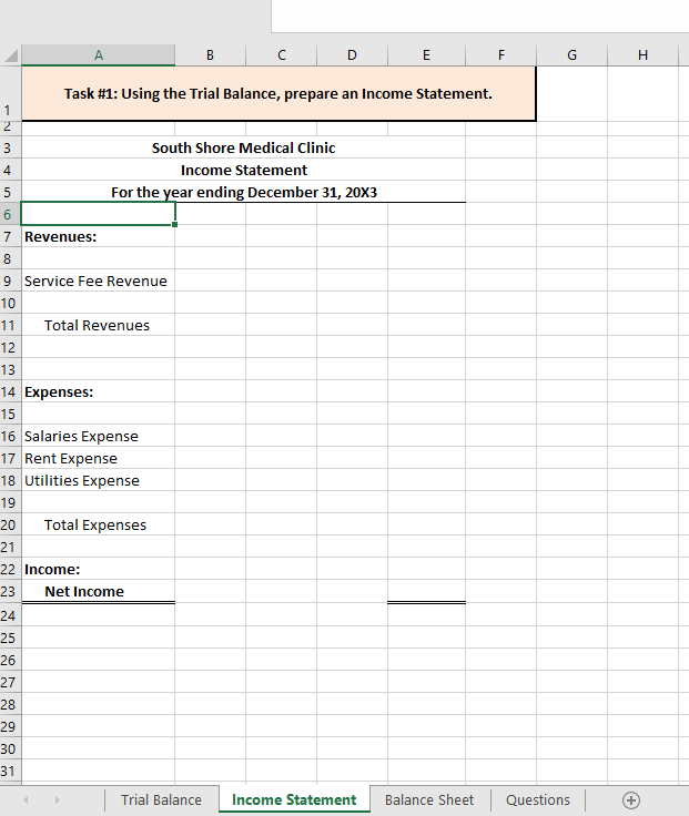 for year ended December 31, 20X3. Using the trial balance, Complete the