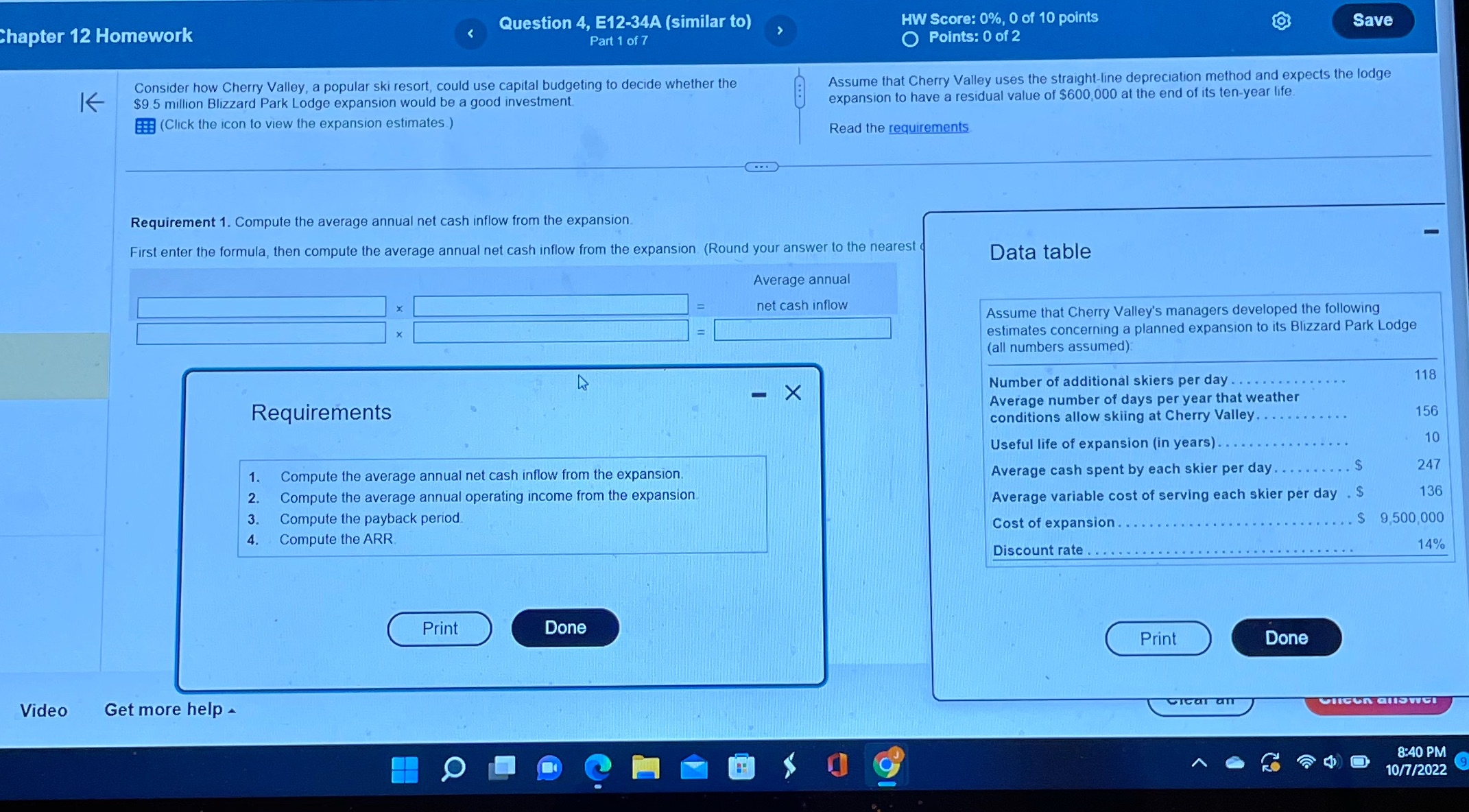  chapter 12 Homework Question 4, E12-34A (similar to) HW Score: 0%,