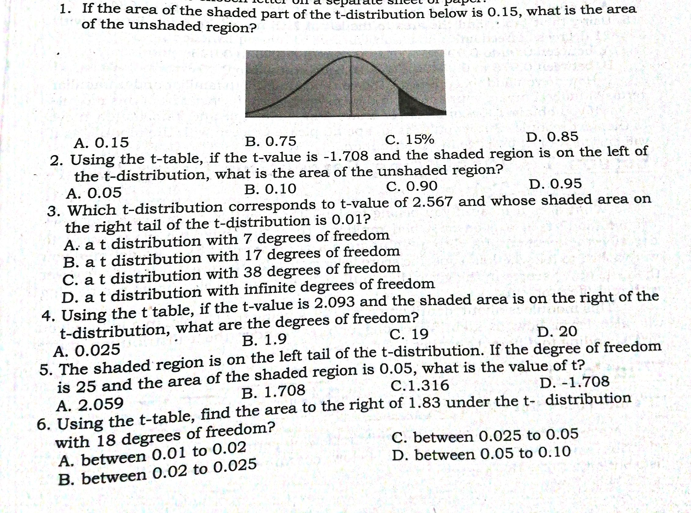 A. left t-value C. 93rd percentile B. right t-value 8. In identifying