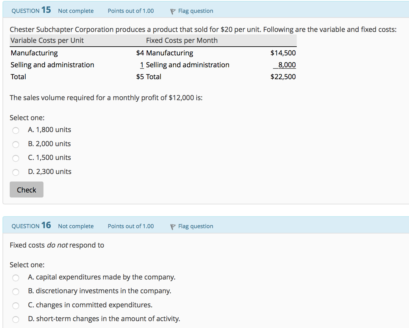 Hello! Can you please help me answer these questions? Thanks! QUESTION 15