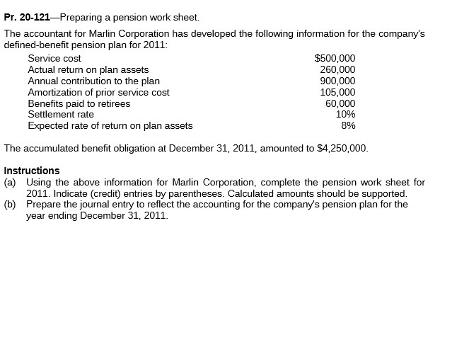 developed the following information for the companys defined-benefit pension plan for 2011:
