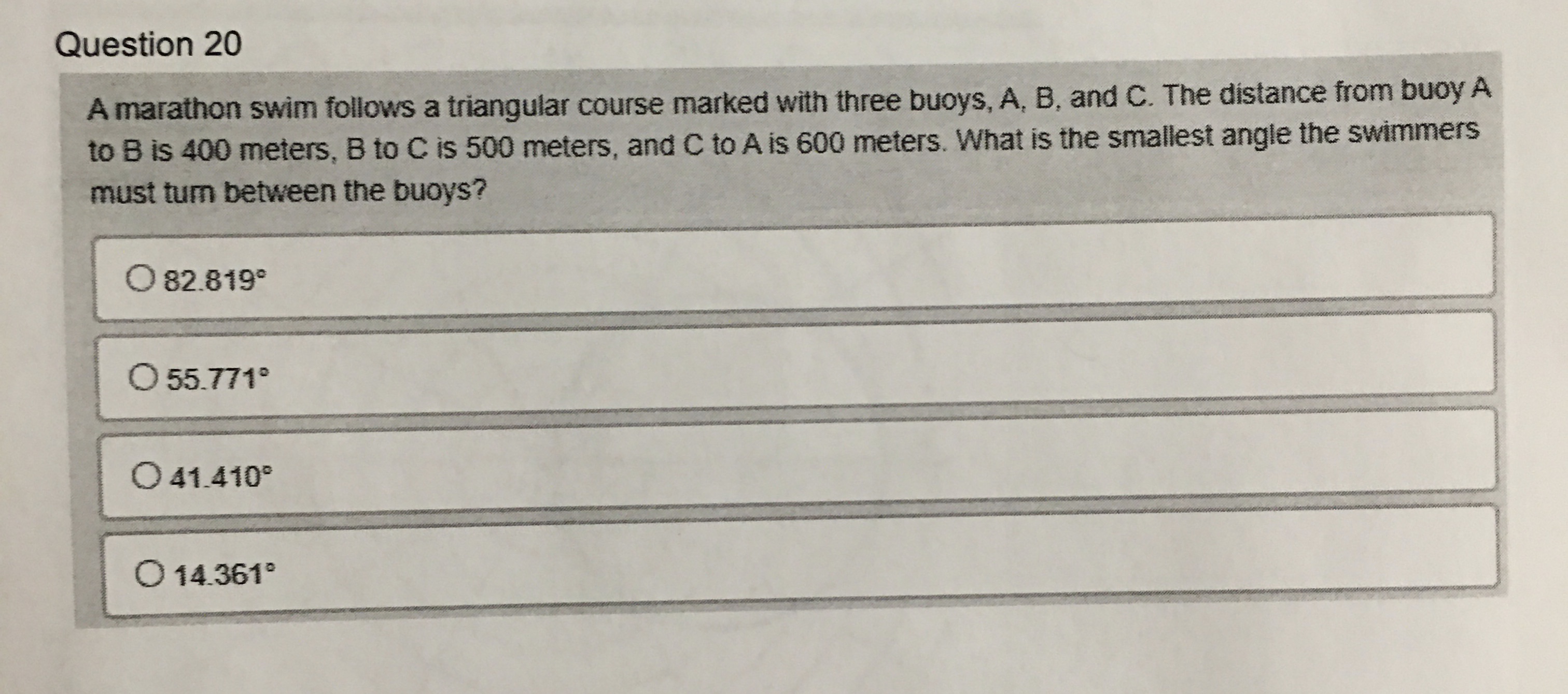 11 If mzA = 56, mzB = 64', and c = 8,