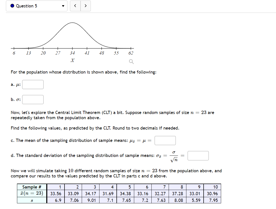  0 Question 5 For the population whose distribution is shown above,