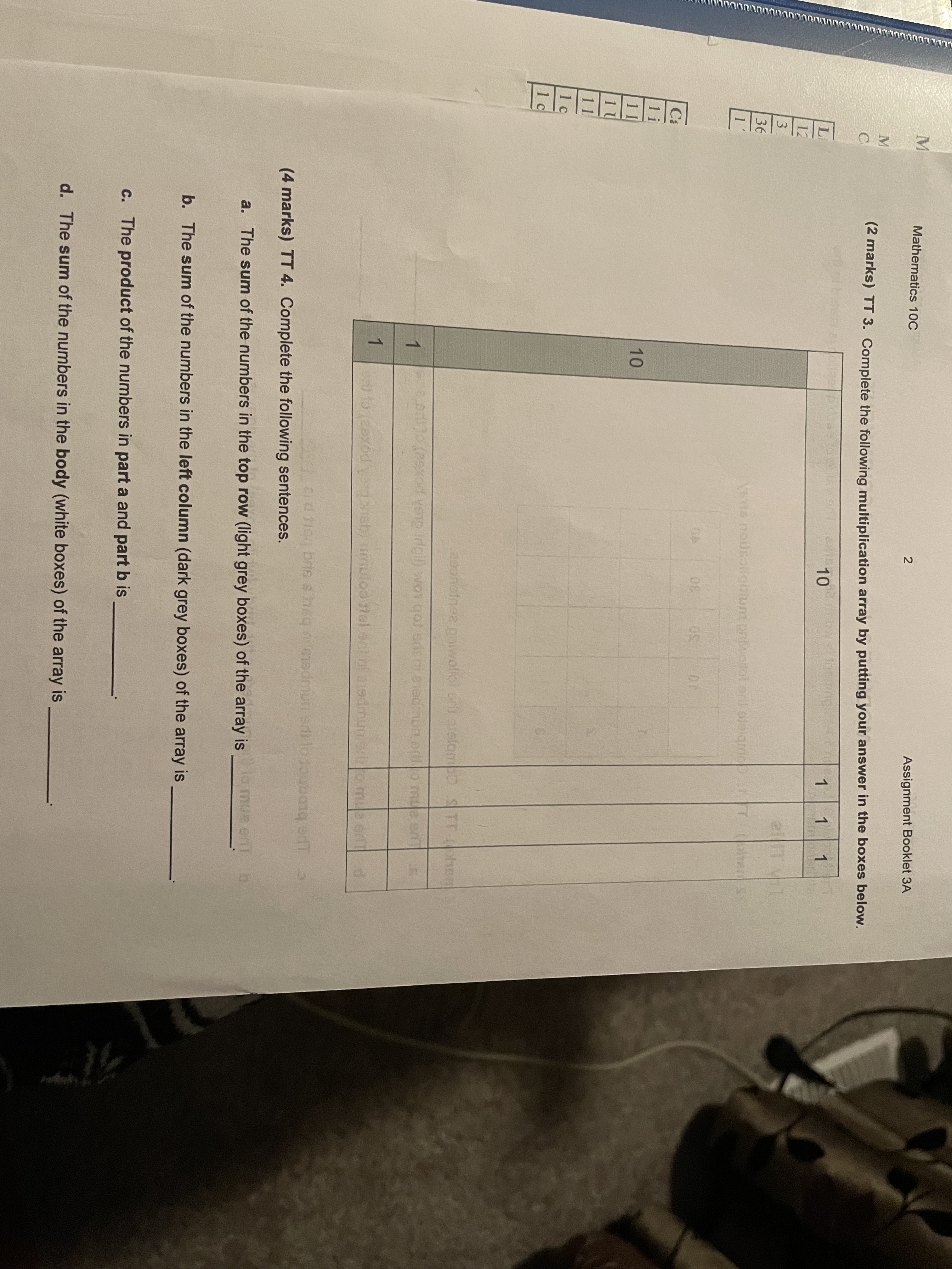 Mathematics 10C Assignment Booklet 3A (2 marks) TT 3. Complete the