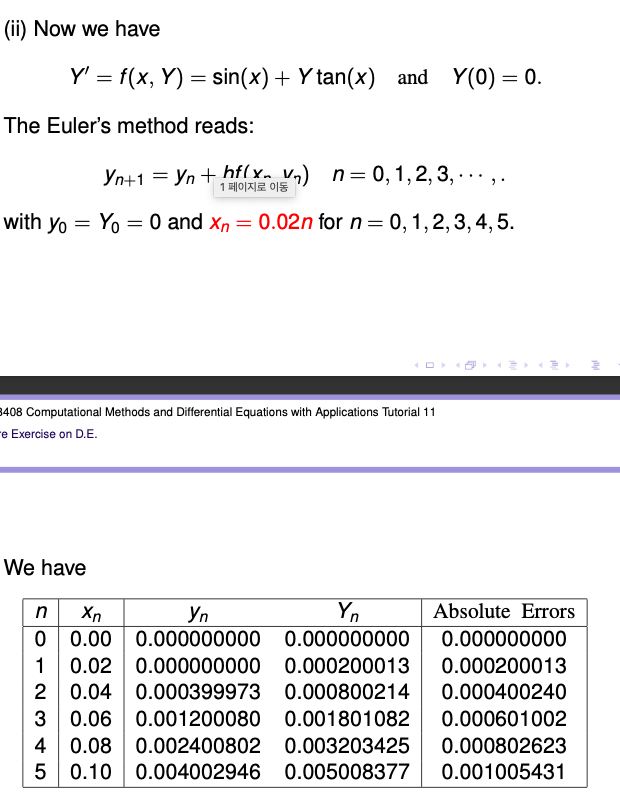 interval [0, 0.1] and give the absolute errors. (ii) Now we have