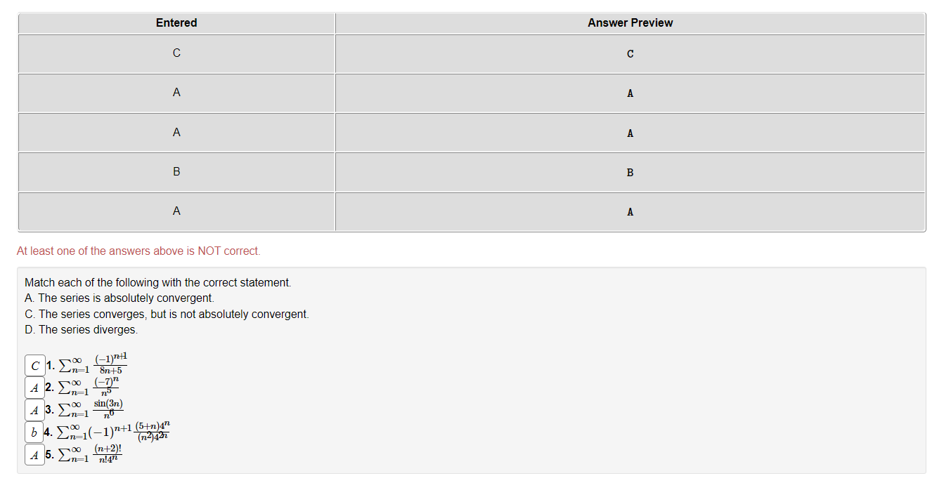  Entered Answer Preview C C A A A B B A