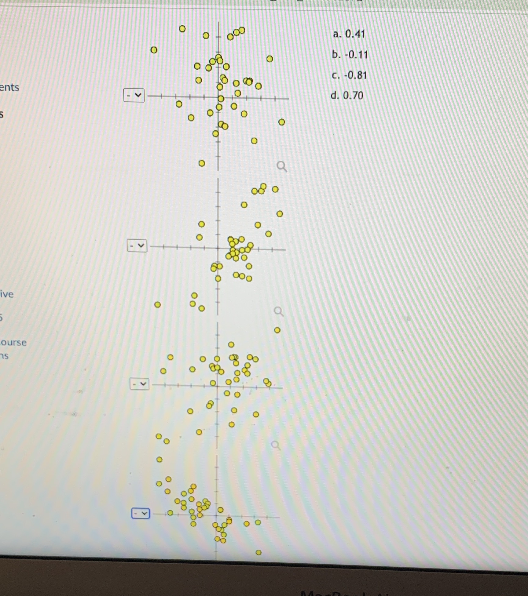 0 0 00 a. 0.41 b. -0.11 c. -0.81 d. 070 ents