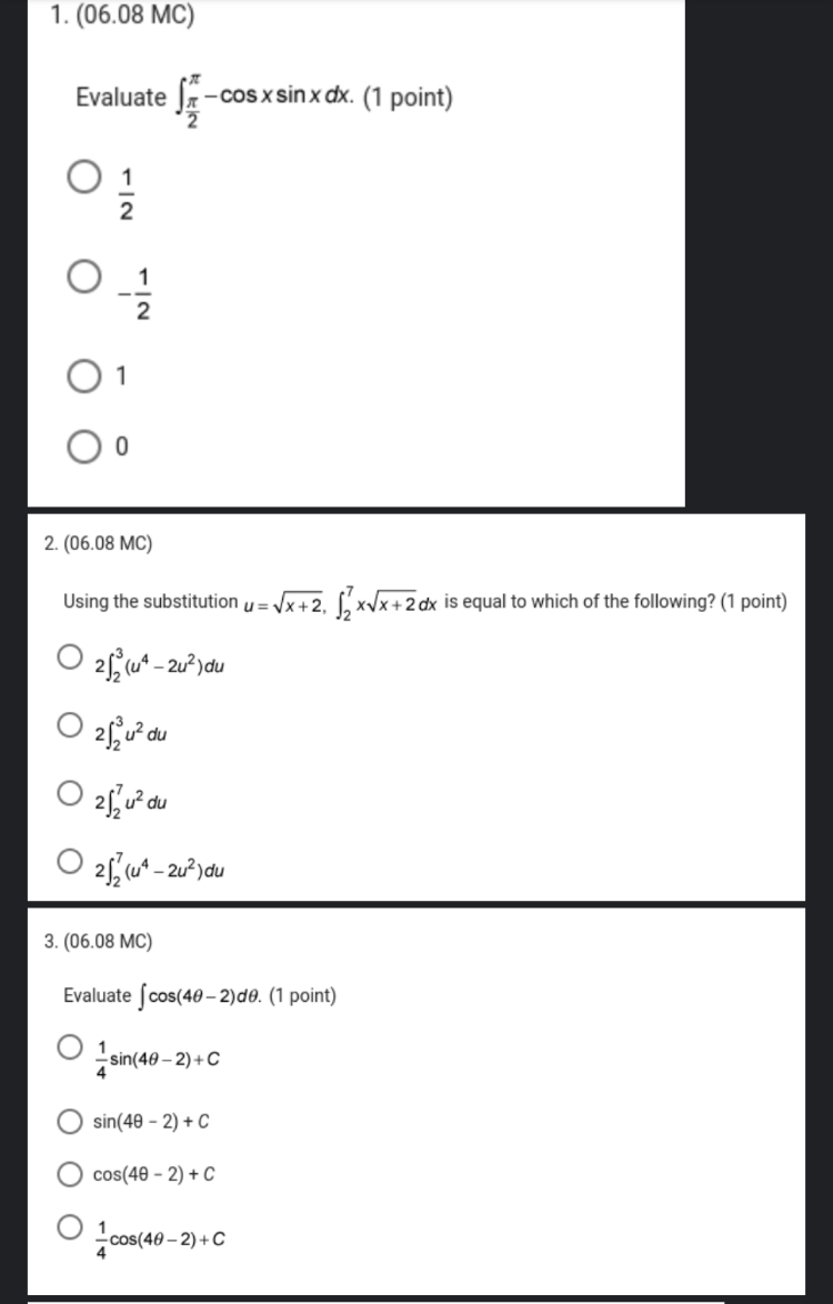 1. (06.08 MC) Evaluate x - cos x sin x dx.