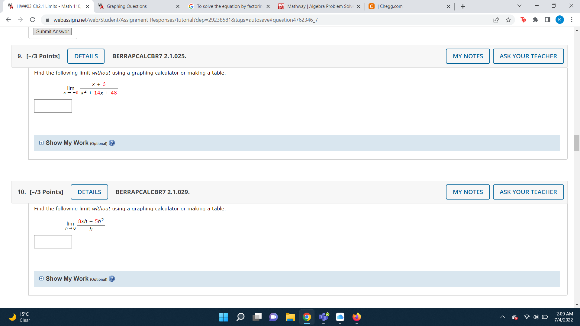 ? 10. [-/3 Points] DETAILS BERRAPCALCBR7 2.1.029. MY NOTES ASK YOUR TEACHER