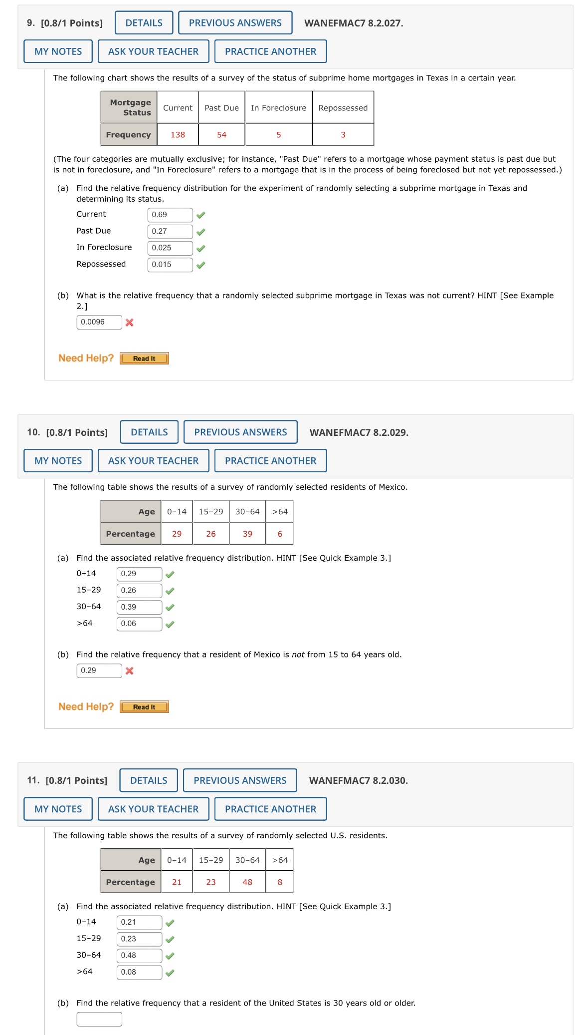 Help please I have some answers just need help 9. [0.811 Points]