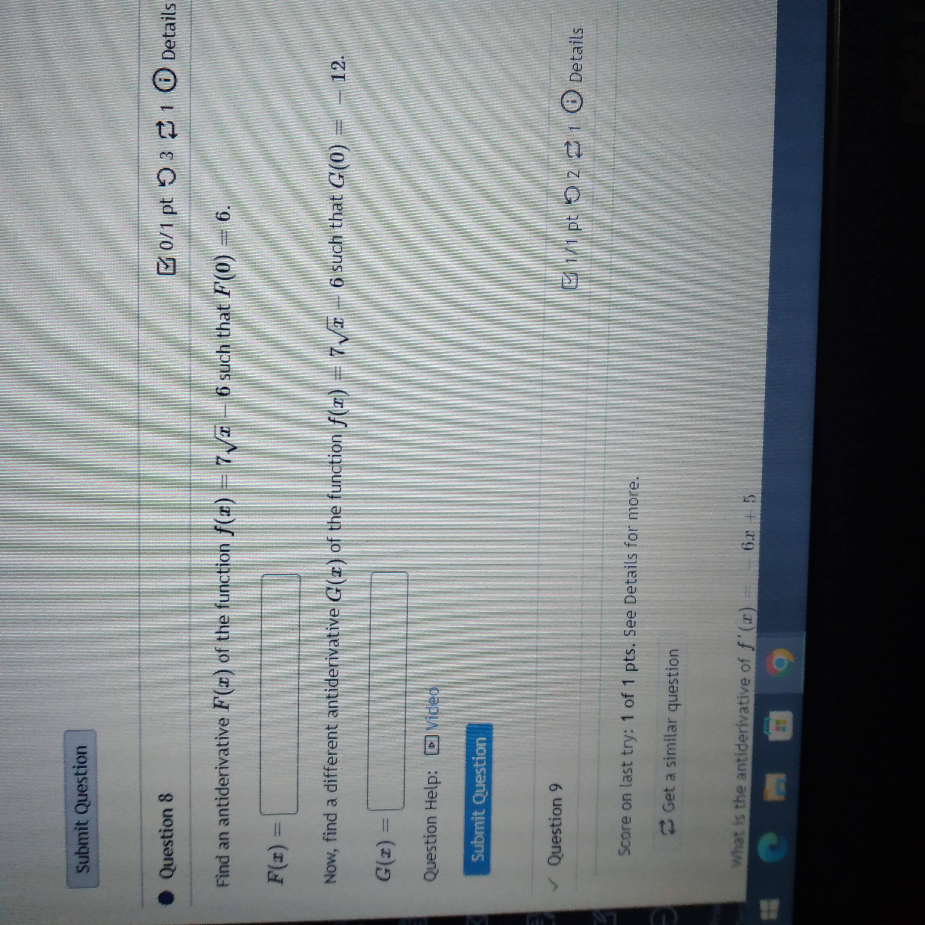 antiderivative G(x) of the function f(z) # 7Vr - 6 such that