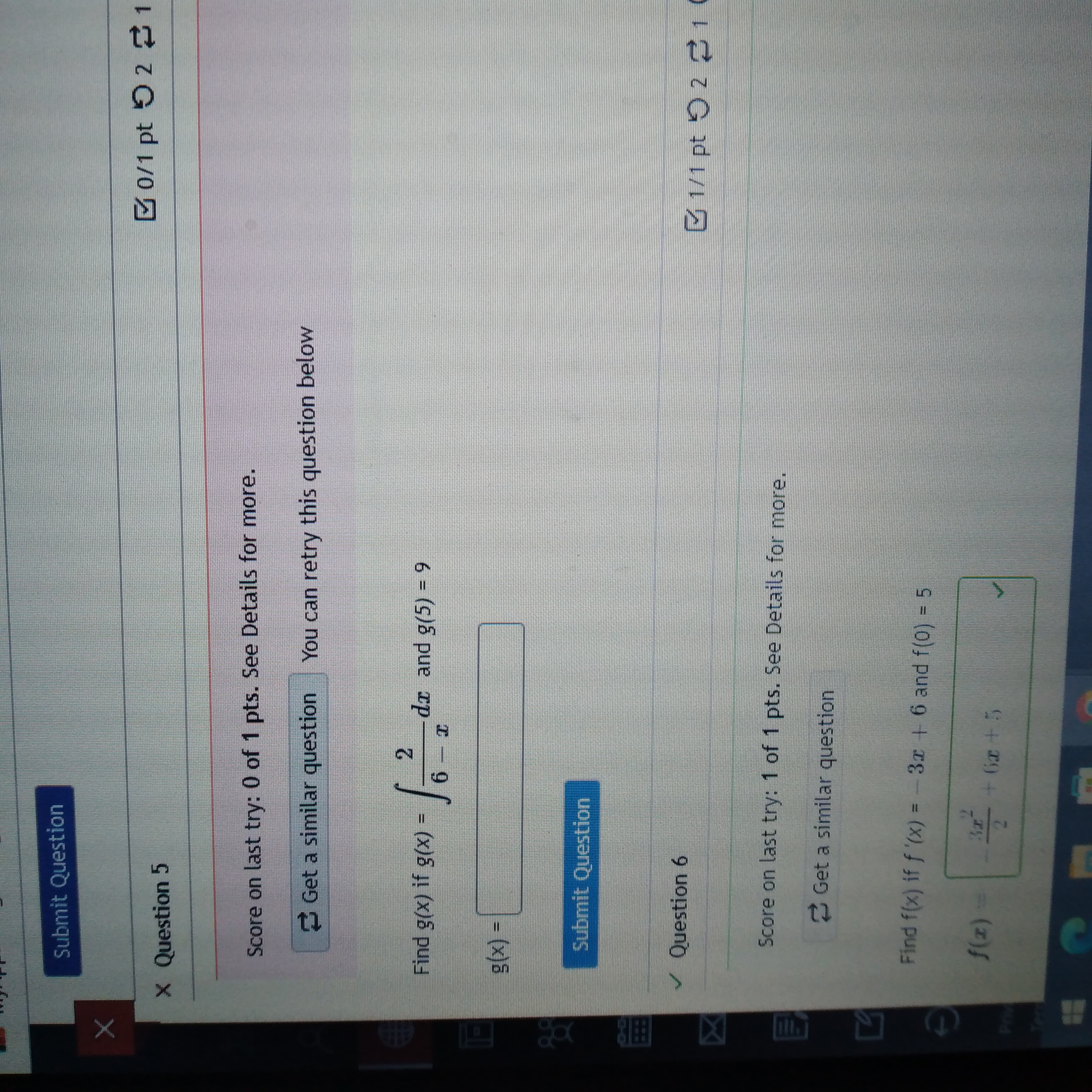 G(0) = - 12. G(I) = Question Help: Video Submit Question Question