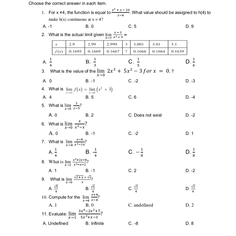 4? A. -1 B. 0 C. 5 D. 9 2. What is
