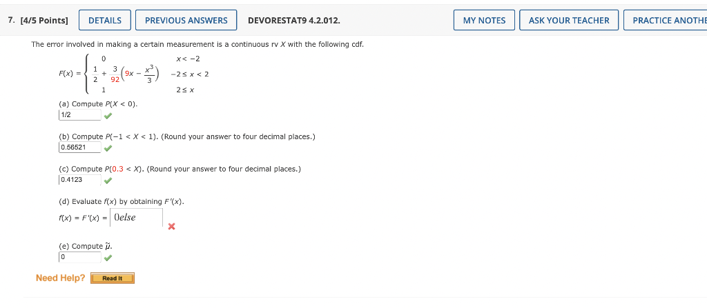  7. [4/5 Points] DETAILS PREVIOUS ANSWERS DEVORESTAT9 4.2.012. MY NOTES ASK