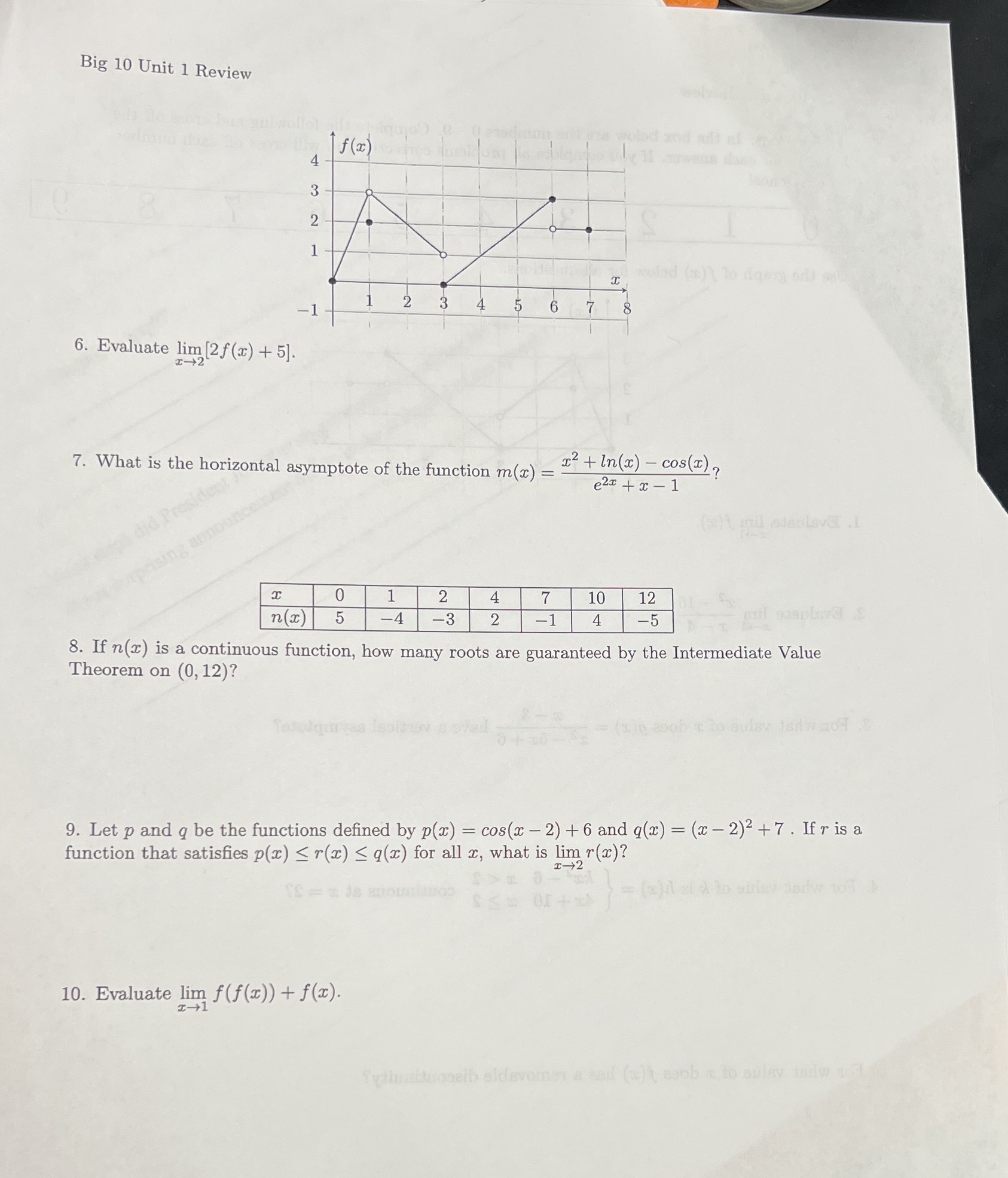 HELP Big 10 Unit 1 Review f ( 2 ) oled xoed